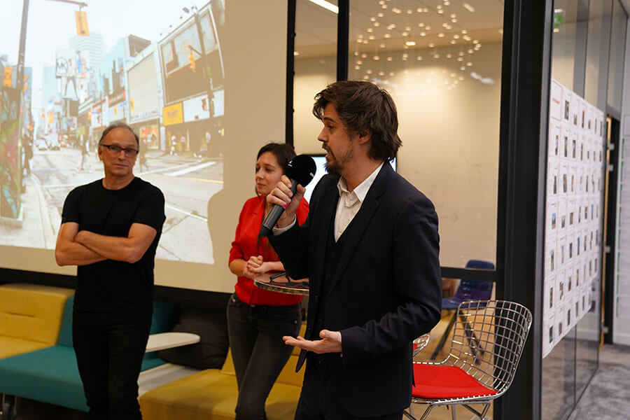 Dominique Sciamma, directeur du groupe Strate et Samuel N. Bernier lors de la présentation des projets école de design ; Onepoint