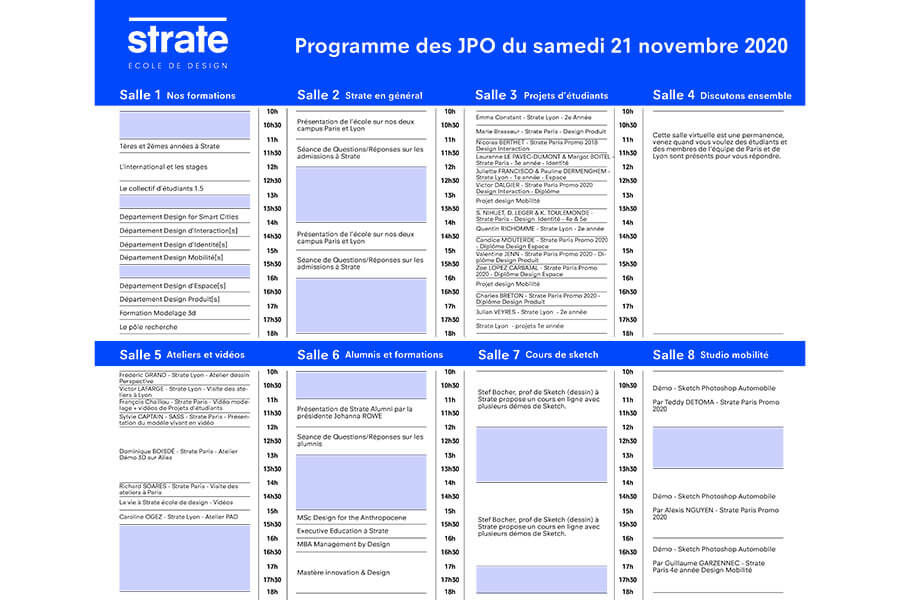 Programme de la JPO 2.0 école de design