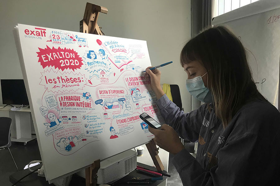 Marine Barbaud, facilitatrice graphique réalisant la fresque de synthèse école de design ; Recherche