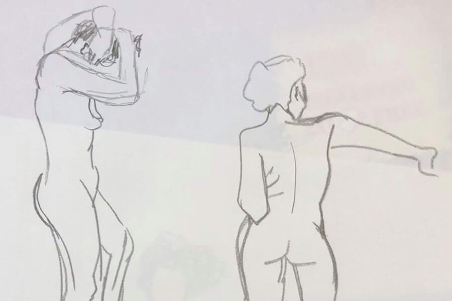 Croquis réalisé à partir d'un modèle humain Strate Lyon Strate école de design