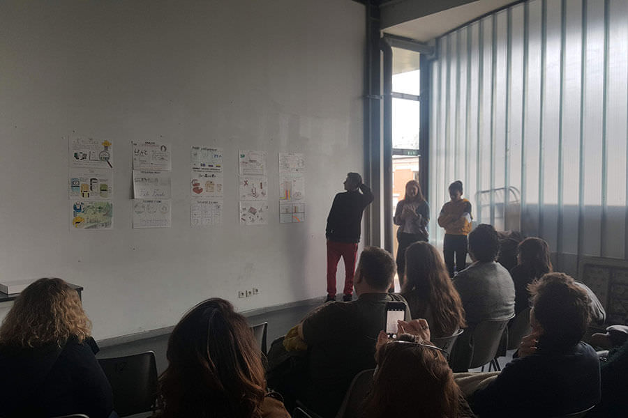 Nos stagiaires lors de la restitution de leurs projets école de design ; atelier