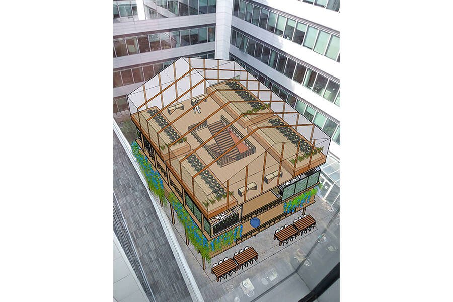 Proposition de solutions pour la terrasse du bâtiment Servier école de design ; partenariat ; projet design ; Servier
