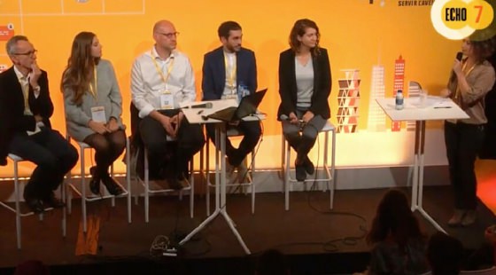 Les participants à la table ronde et Estelle Berger en qualité d'animatrice du débat Ecole de design Bpifrance Innocences Génération 2019